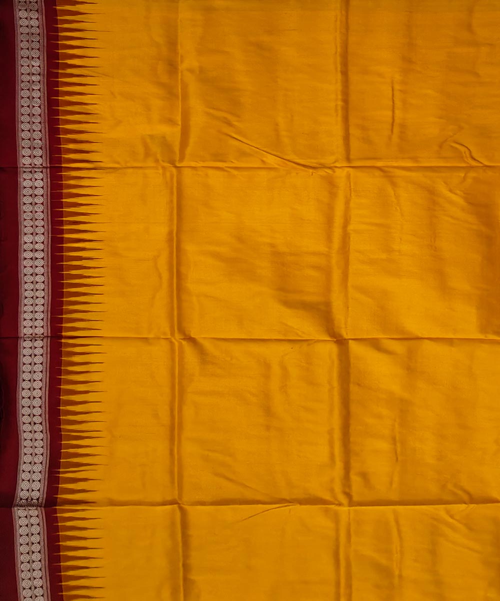 Yellow maroon handwoven silk sambalpuri dhoti