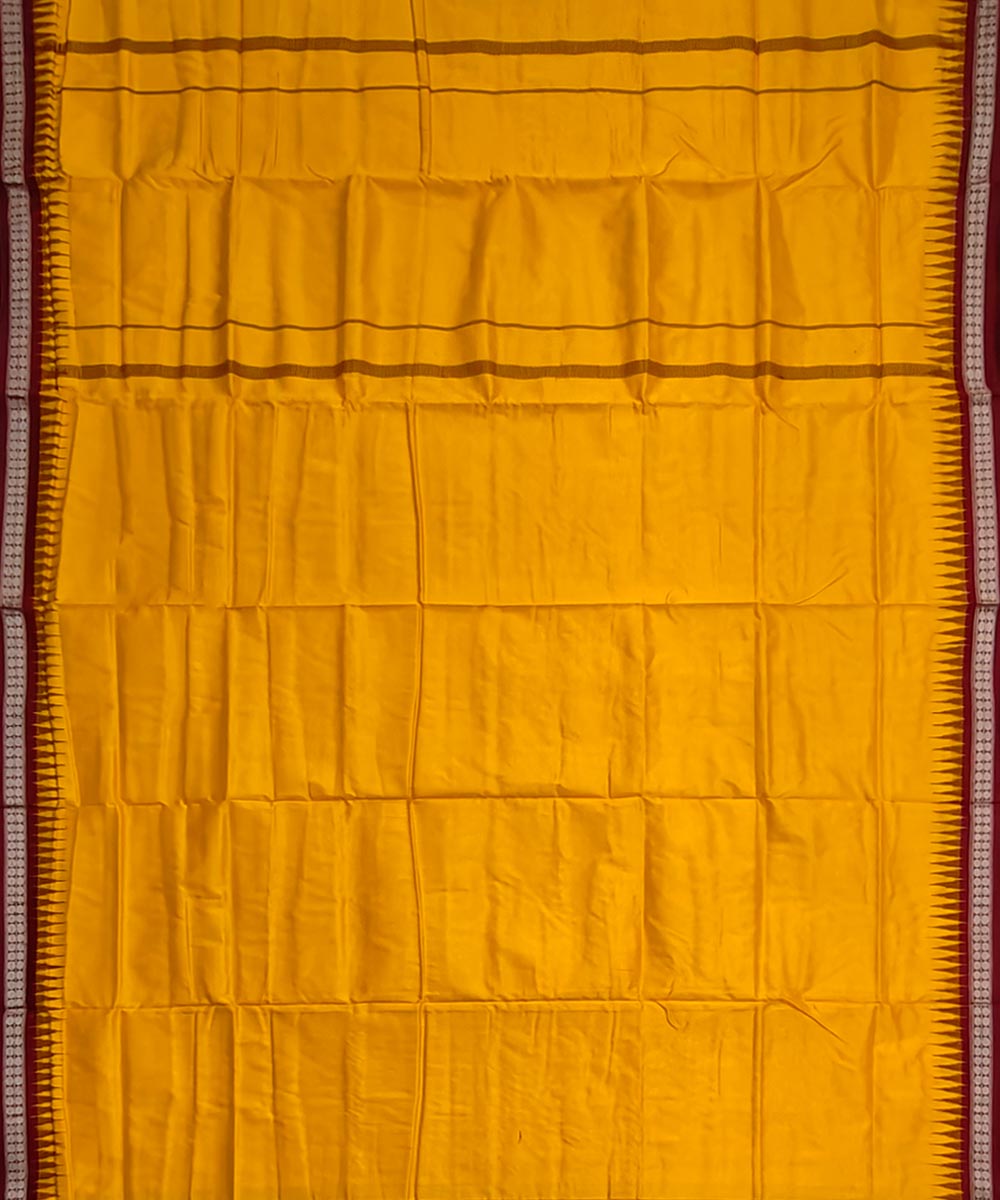 Yellow maroon handwoven silk sambalpuri dhoti