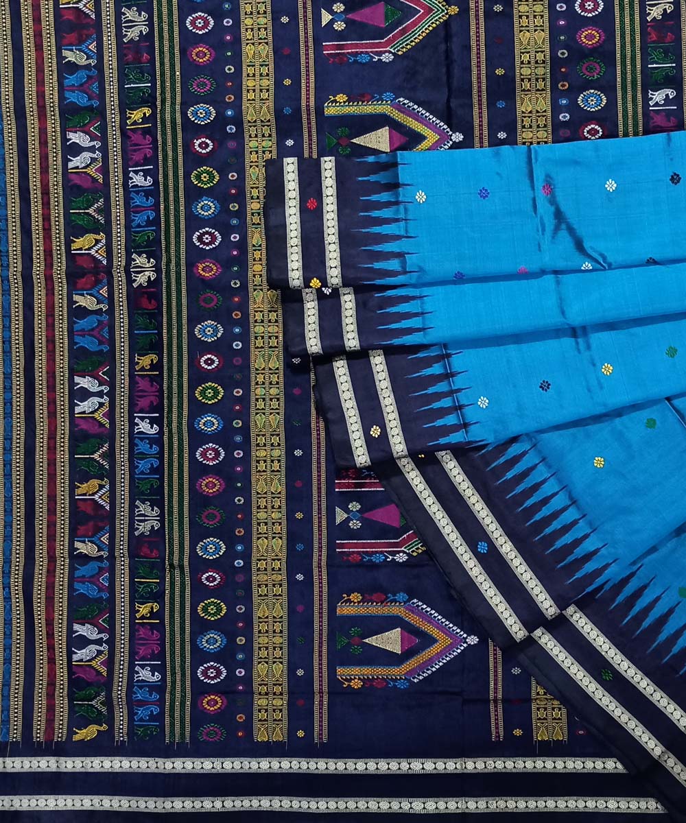 Sky blue silk handloom bomkai saree – GoCoop