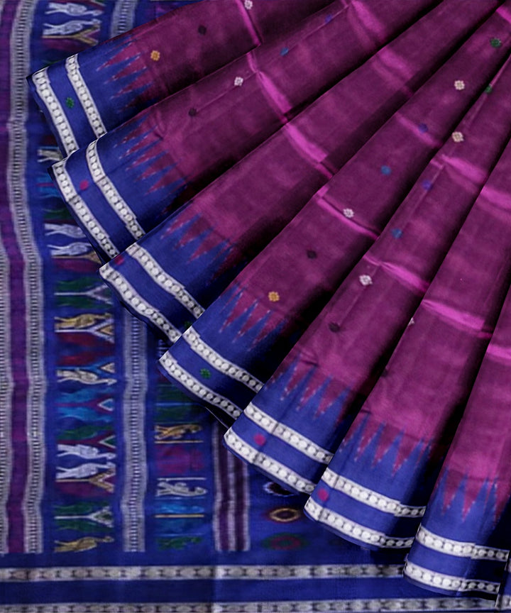 Magenta and navy silk handloom bomkai saree