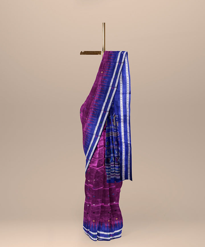 Magenta and navy silk handloom bomkai saree