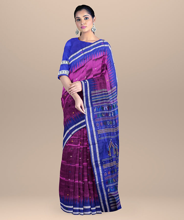 Magenta and navy silk handloom bomkai saree