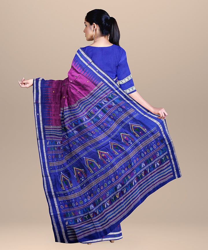 Magenta and navy silk handloom bomkai saree