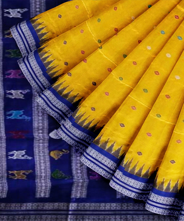 Yellow navy silk handloom bomkai saree