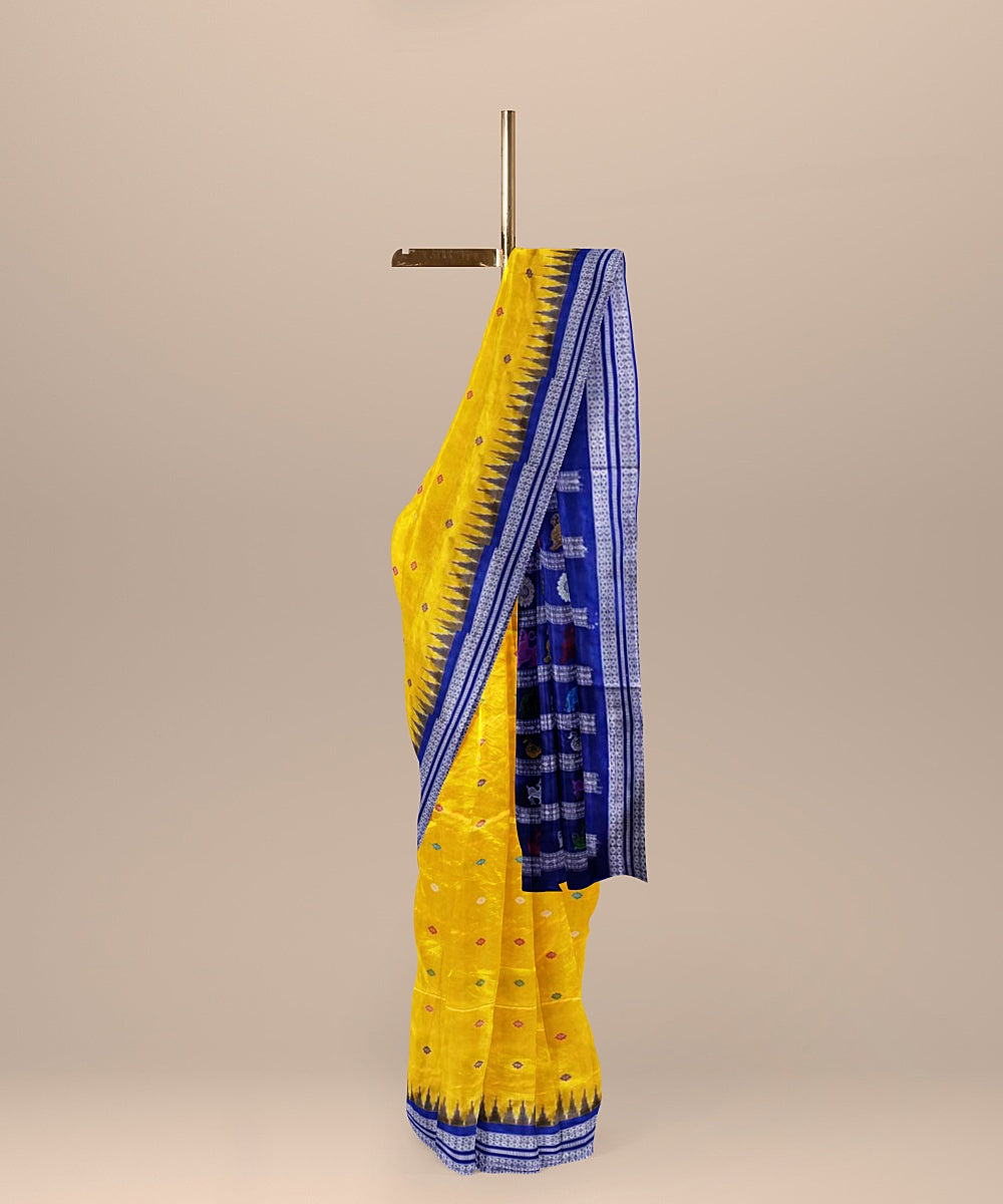 Yellow navy silk handloom bomkai saree