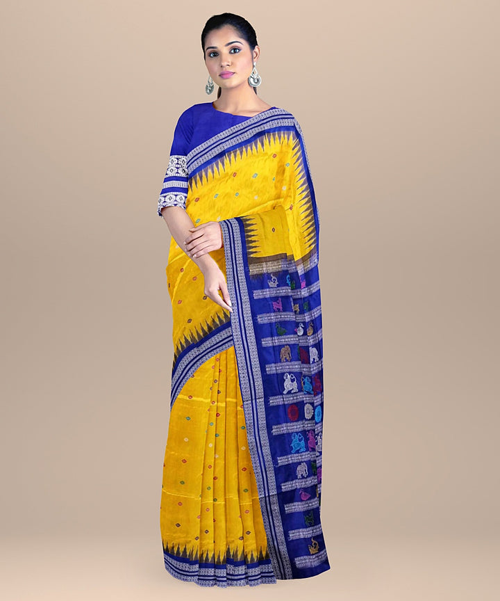 Yellow navy silk handloom bomkai saree