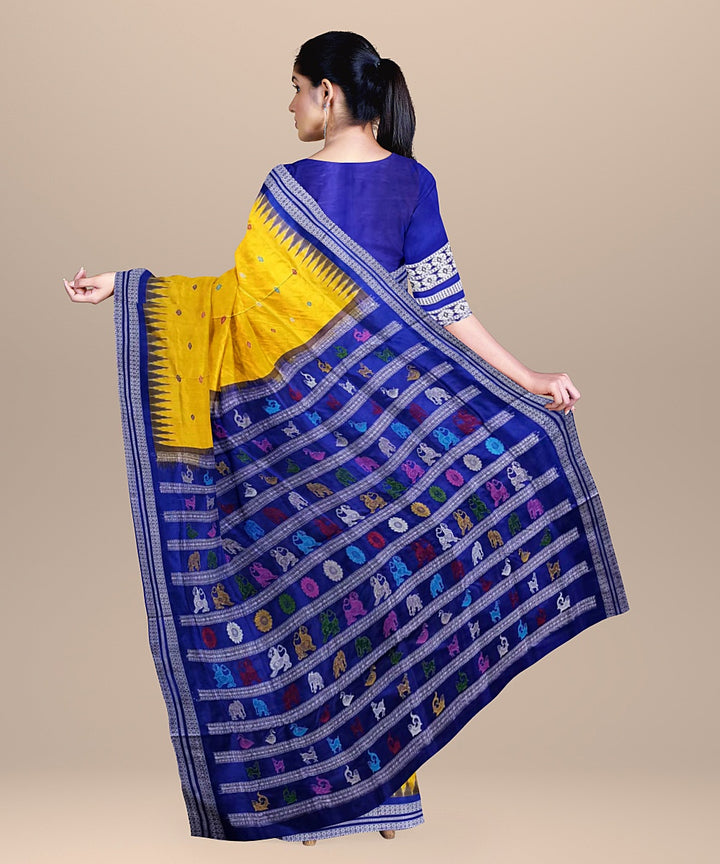 Yellow navy silk handloom bomkai saree