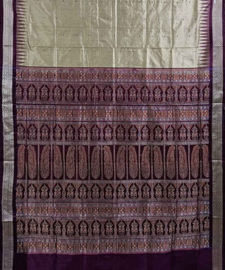 Beige maroon silk handloom bomkai saree