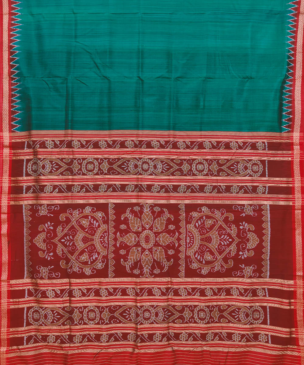 Cyan Blue maroon Silk Handwoven Khandua Saree