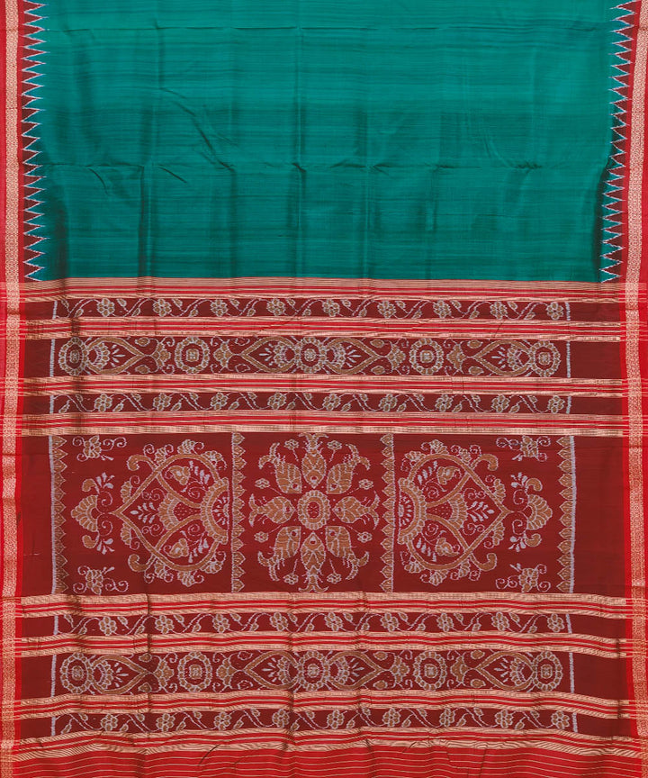 Cyan Blue maroon Silk Handwoven Khandua Saree