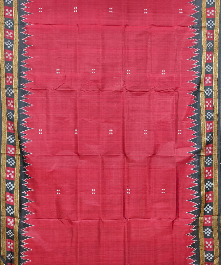 Red black Silk Handwoven Khandua Saree