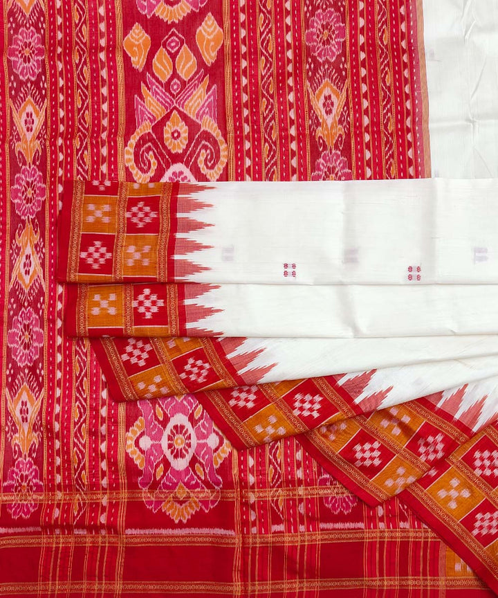 White red Silk Handwoven Khandua Saree