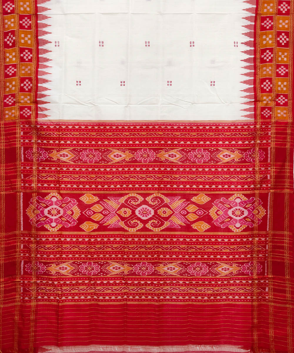 White red Silk Handwoven Khandua Saree
