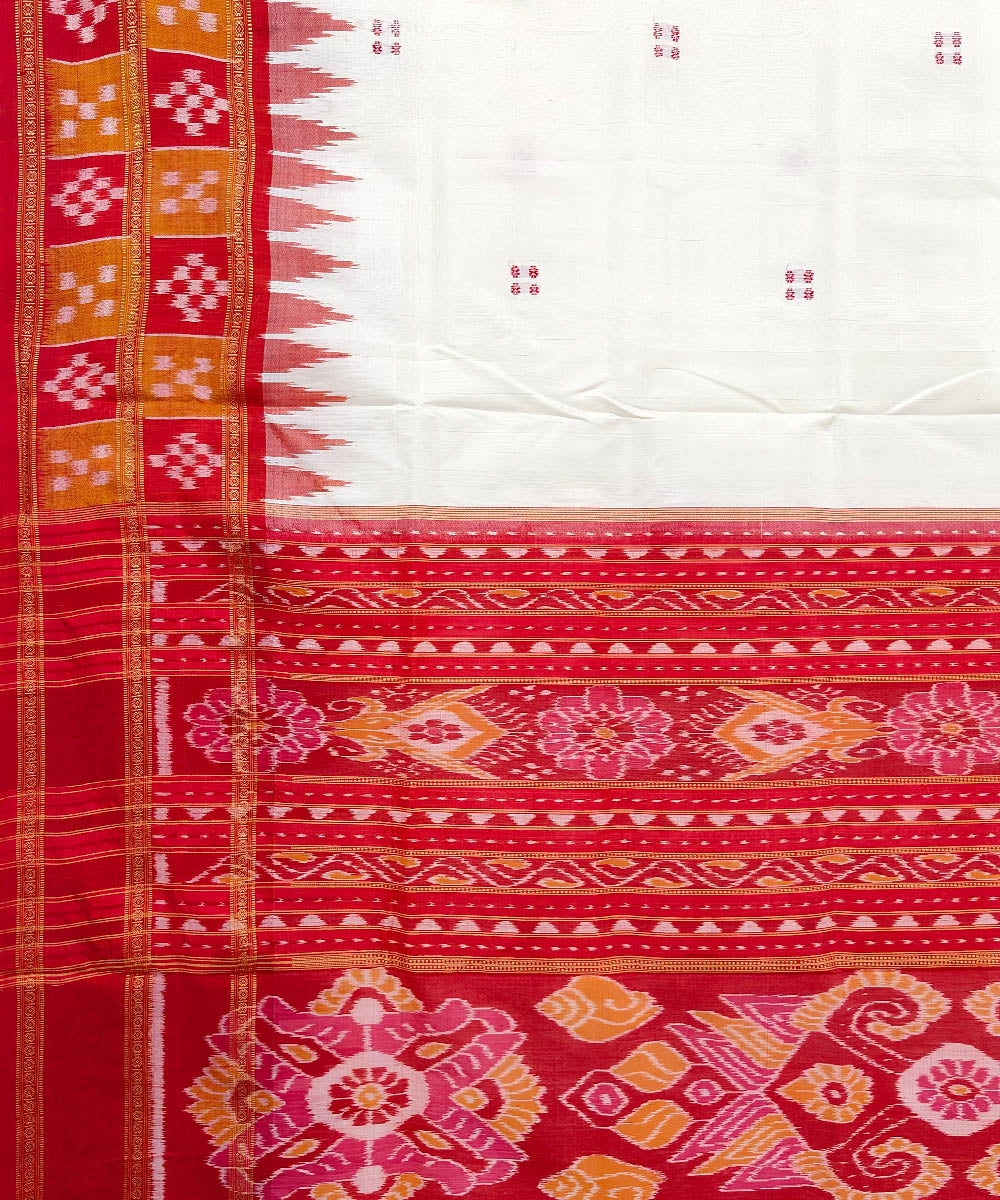 White red Silk Handwoven Khandua Saree