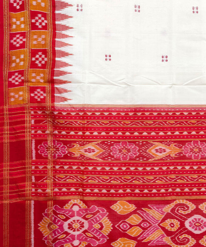 White red Silk Handwoven Khandua Saree