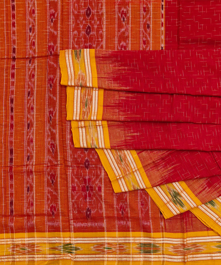 Red yellow Cotton Handwoven Nuapatna Saree