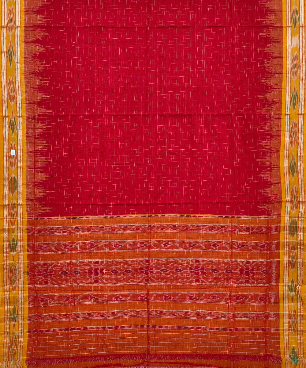 Red yellow Cotton Handwoven Nuapatna Saree