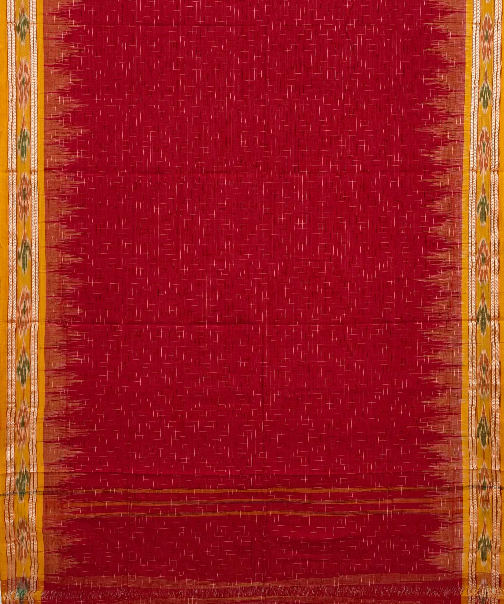 Red yellow Cotton Handwoven Nuapatna Saree