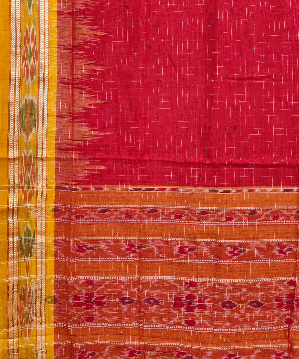 Red yellow Cotton Handwoven Nuapatna Saree