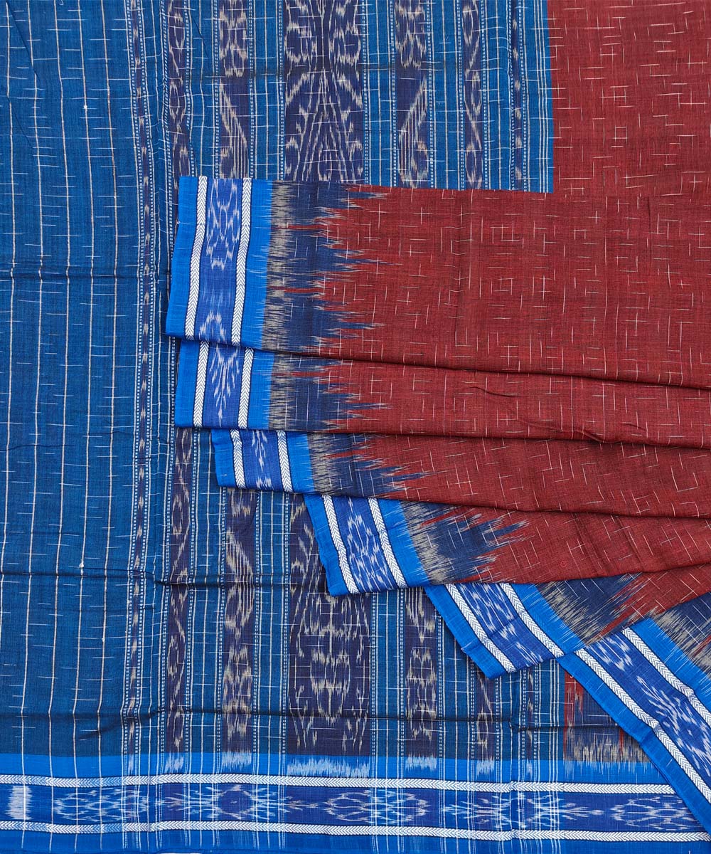 Maroon steelblue Cotton Handwoven Nuapatna Saree