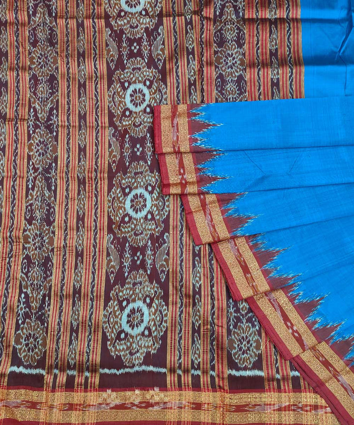 Cupper sulphate blue red cotton silk handwoven khandua saree