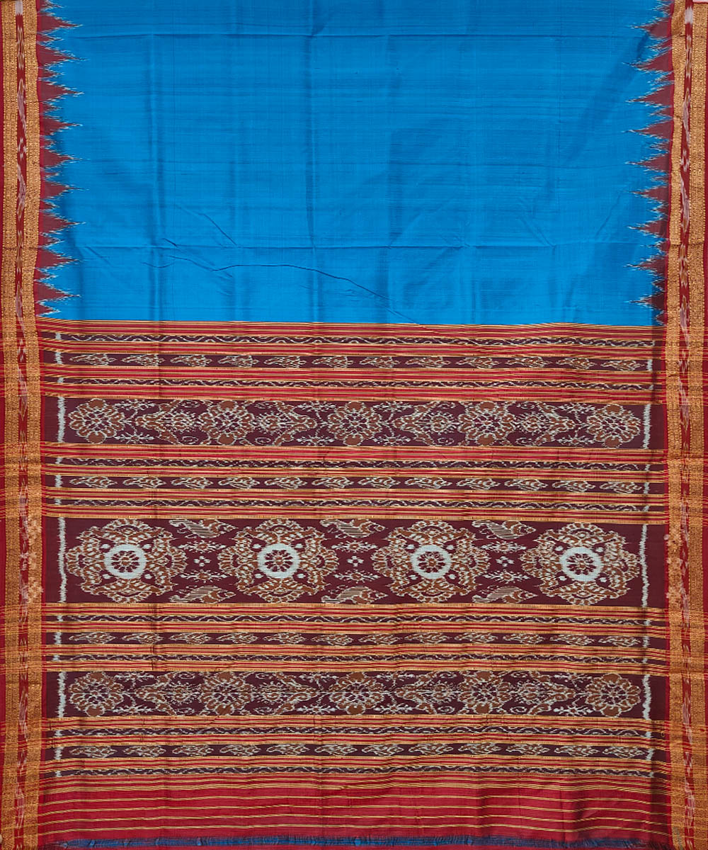 Cupper sulphate blue red cotton silk handwoven khandua saree