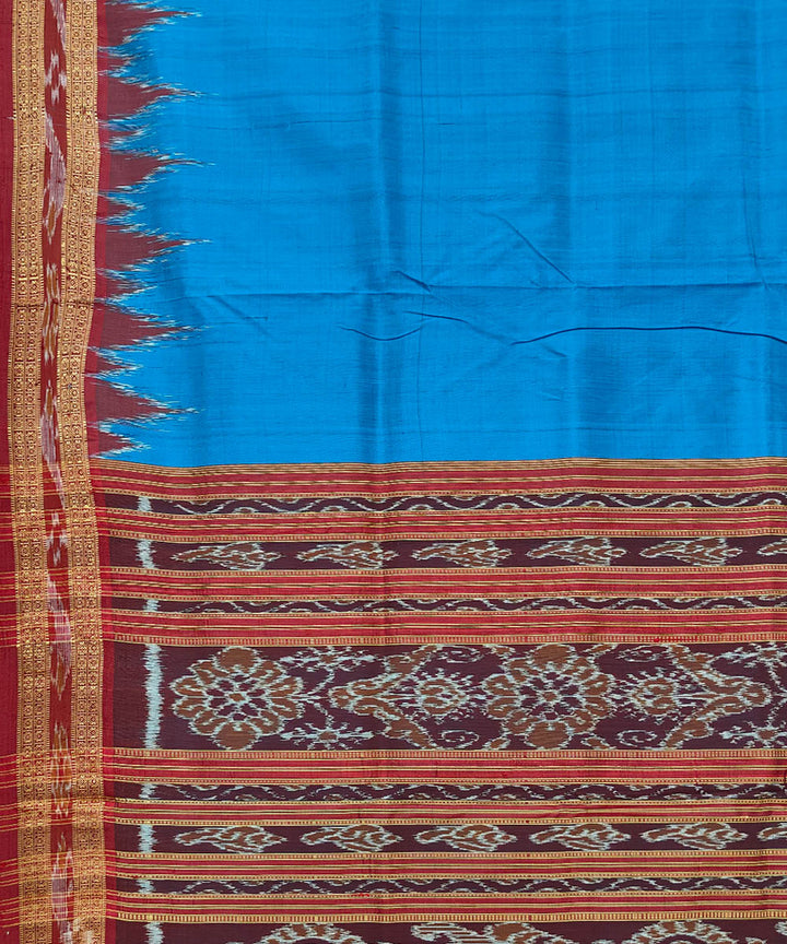Cupper sulphate blue red cotton silk handwoven khandua saree