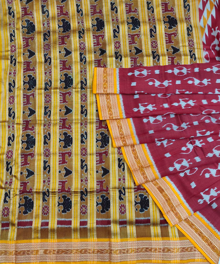 Red mustard cotton silk handwoven khandua saree