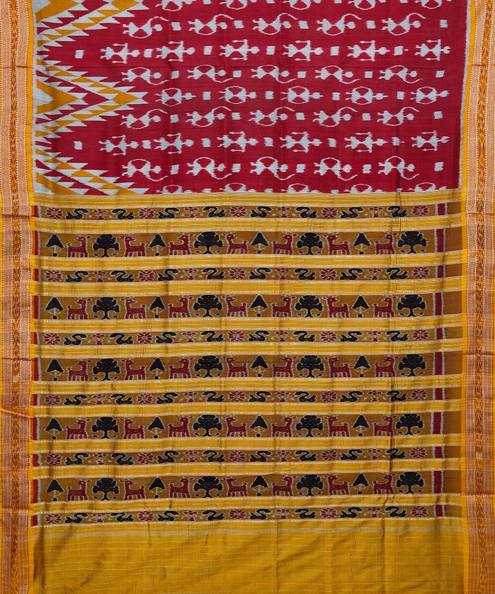 Red mustard cotton silk handwoven khandua saree