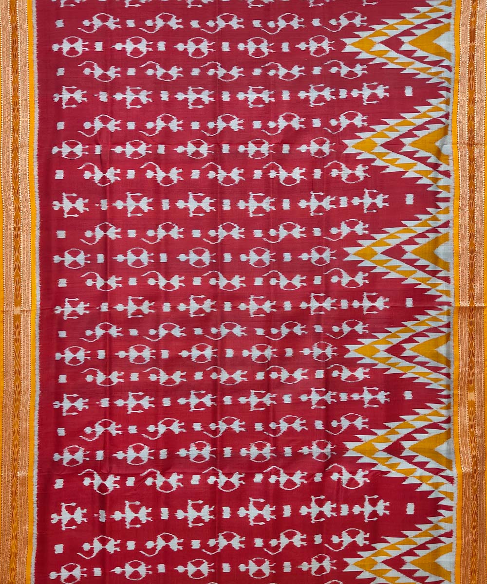 Red mustard cotton silk handwoven khandua saree