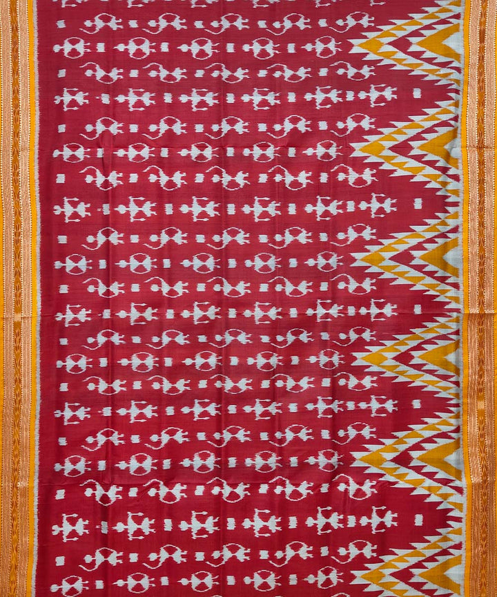 Red mustard cotton silk handwoven khandua saree