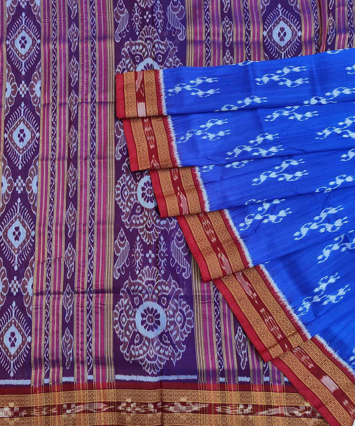 Royal blue red cotton silk handwoven khandua saree