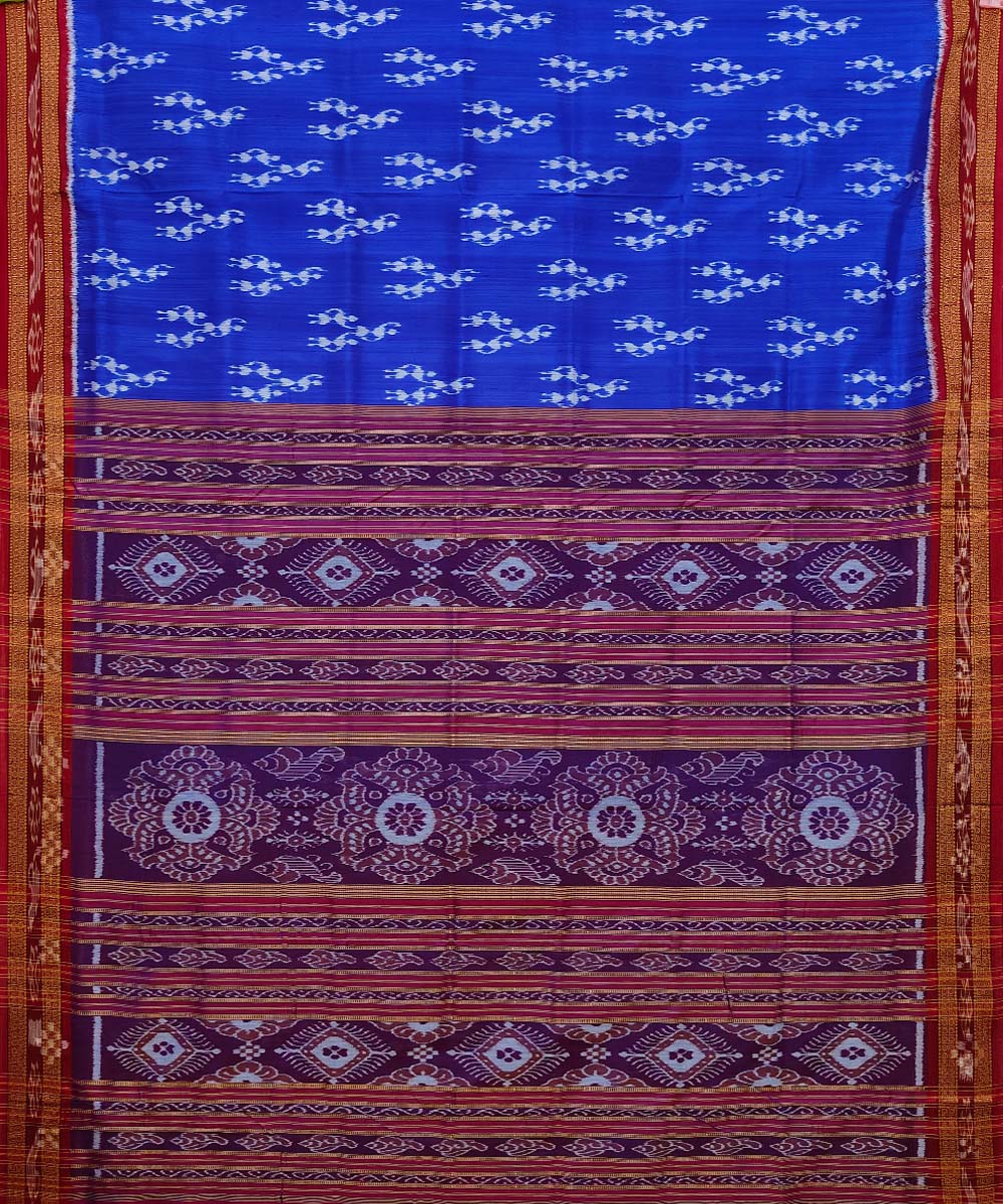 Royal blue red cotton silk handwoven khandua saree
