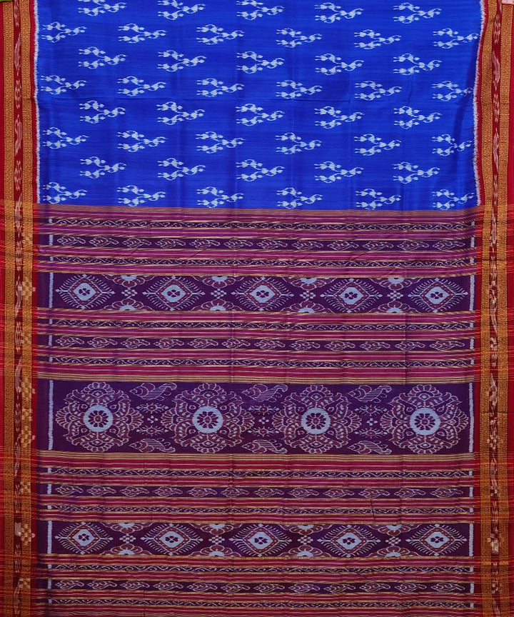 Royal blue red cotton silk handwoven khandua saree