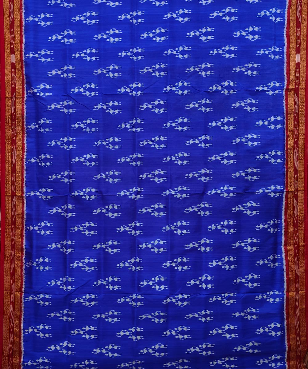 Royal blue red cotton silk handwoven khandua saree