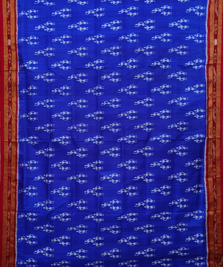 Royal blue red cotton silk handwoven khandua saree