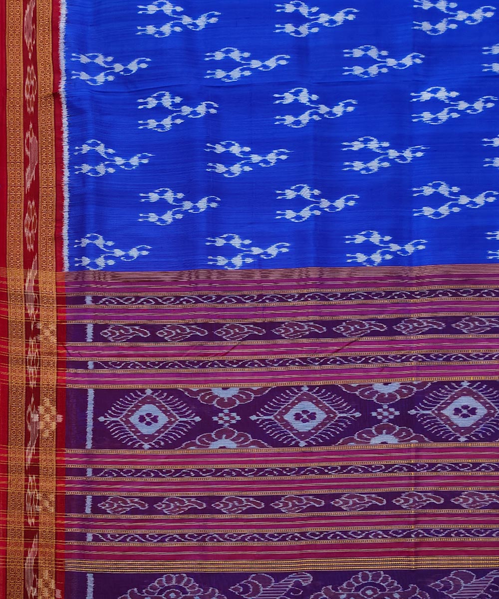 Royal blue red cotton silk handwoven khandua saree
