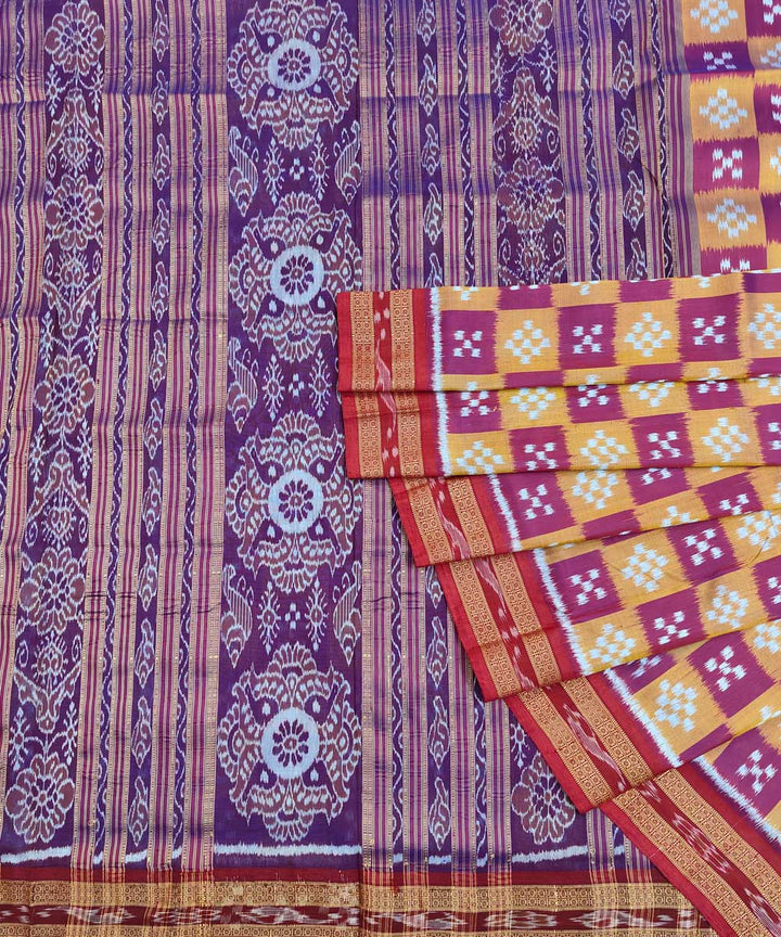 Red yellow cotton silk handwoven khandua saree