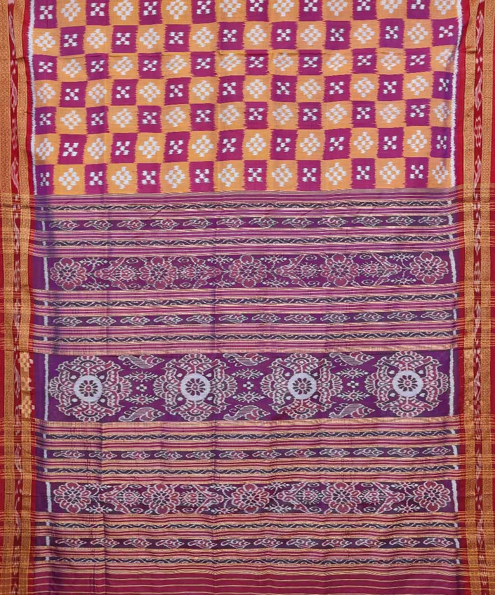 Red yellow cotton silk handwoven khandua saree