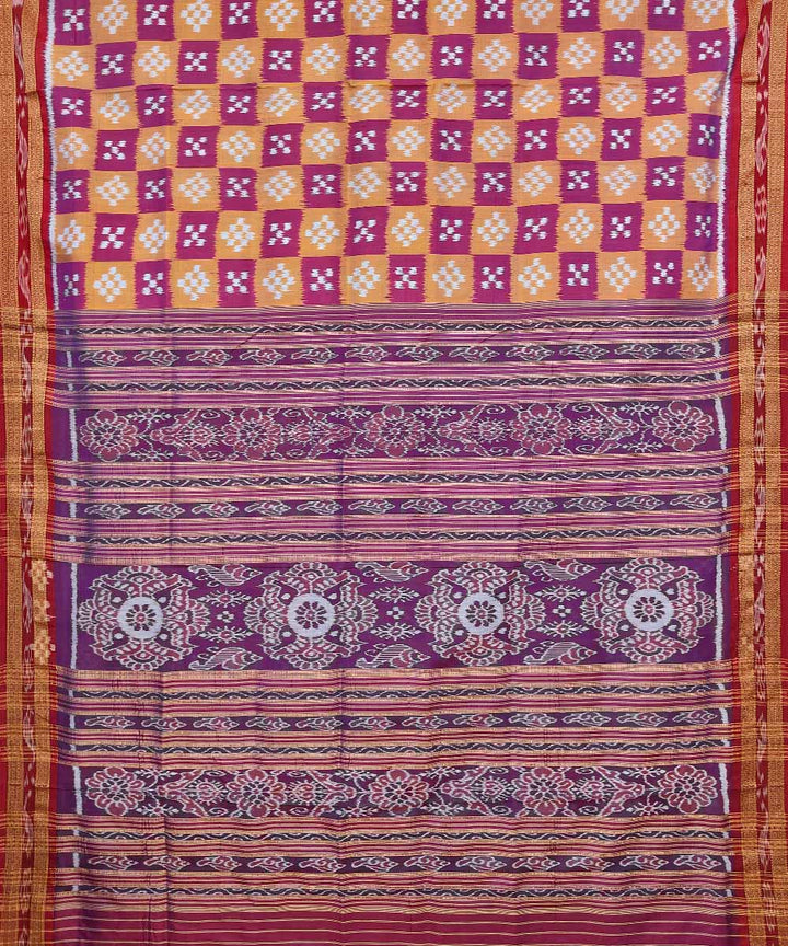 Red yellow cotton silk handwoven khandua saree