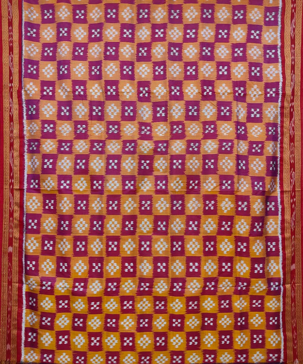 Red yellow cotton silk handwoven khandua saree