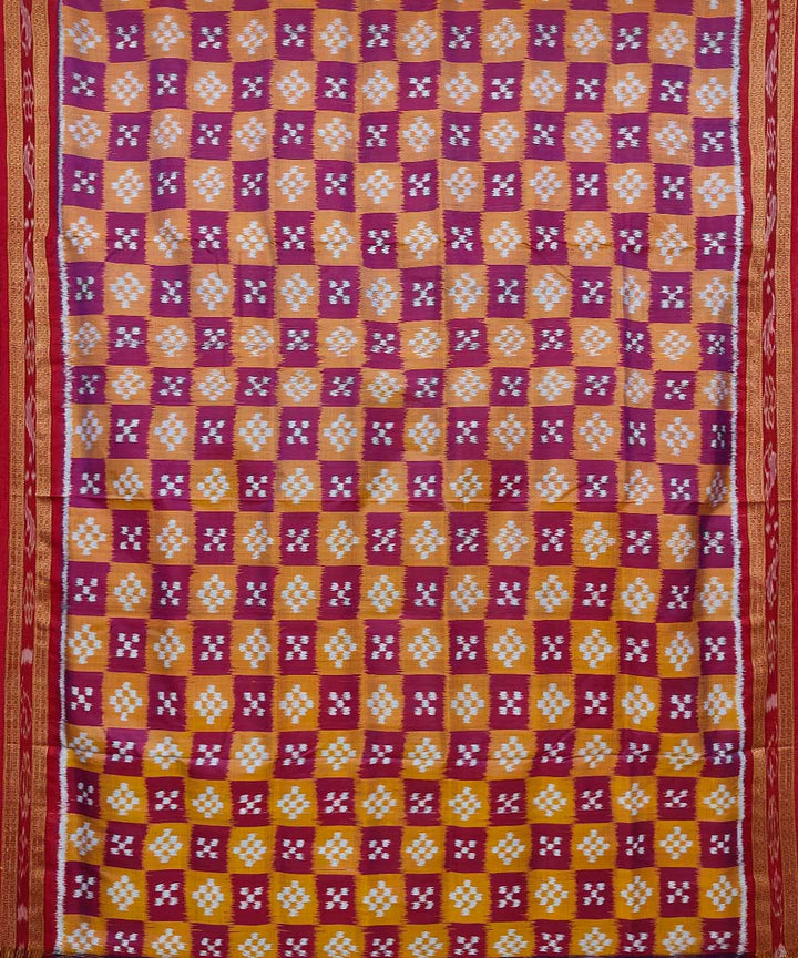 Red yellow cotton silk handwoven khandua saree