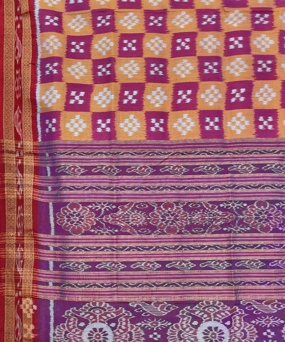 Red yellow cotton silk handwoven khandua saree