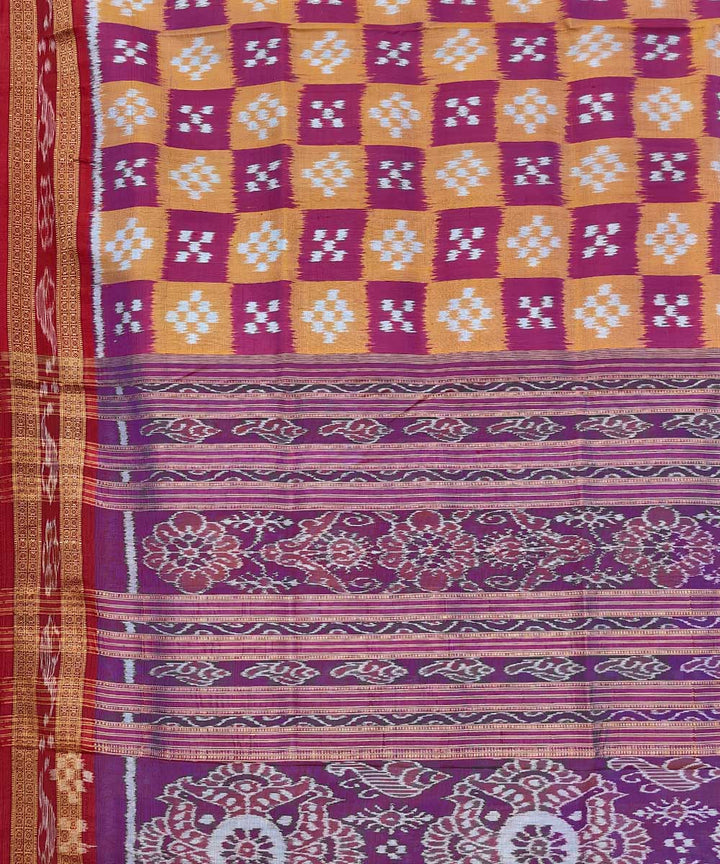 Red yellow cotton silk handwoven khandua saree