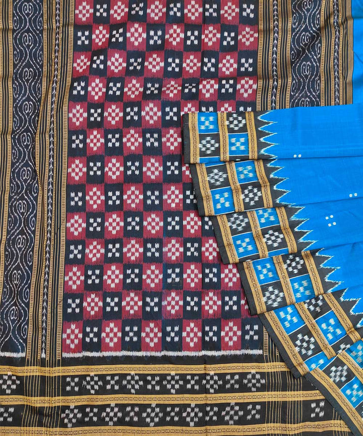 Royal blue black cotton silk handwoven khandua saree