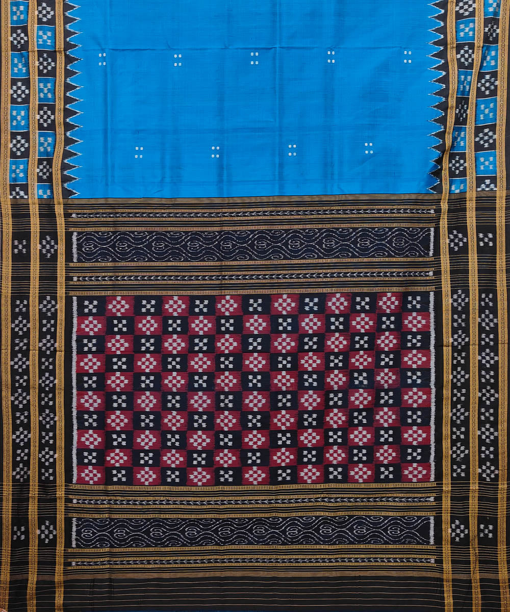 Royal blue black cotton silk handwoven khandua saree