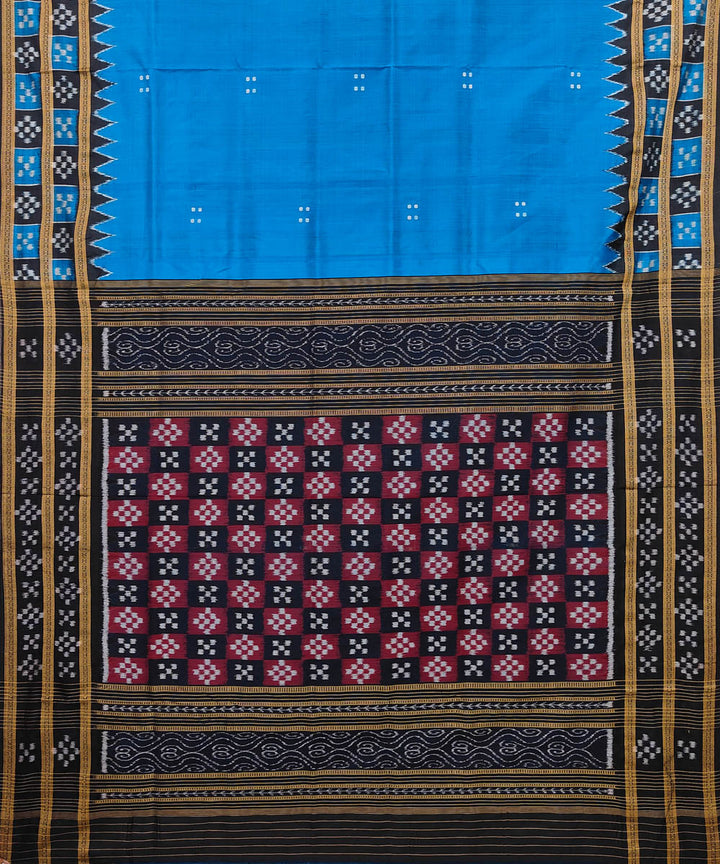 Royal blue black cotton silk handwoven khandua saree