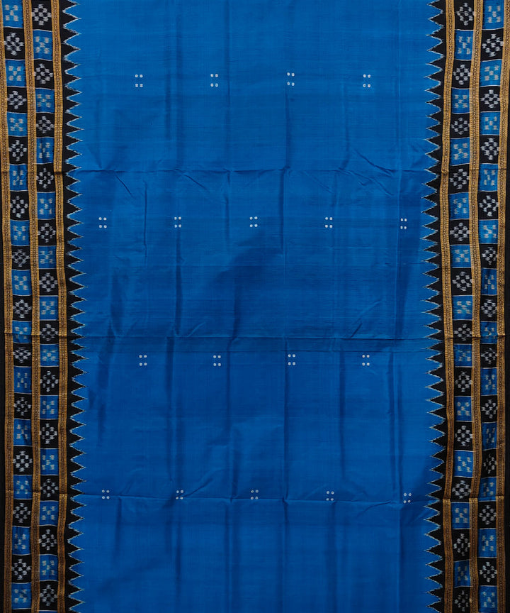 Royal blue black cotton silk handwoven khandua saree