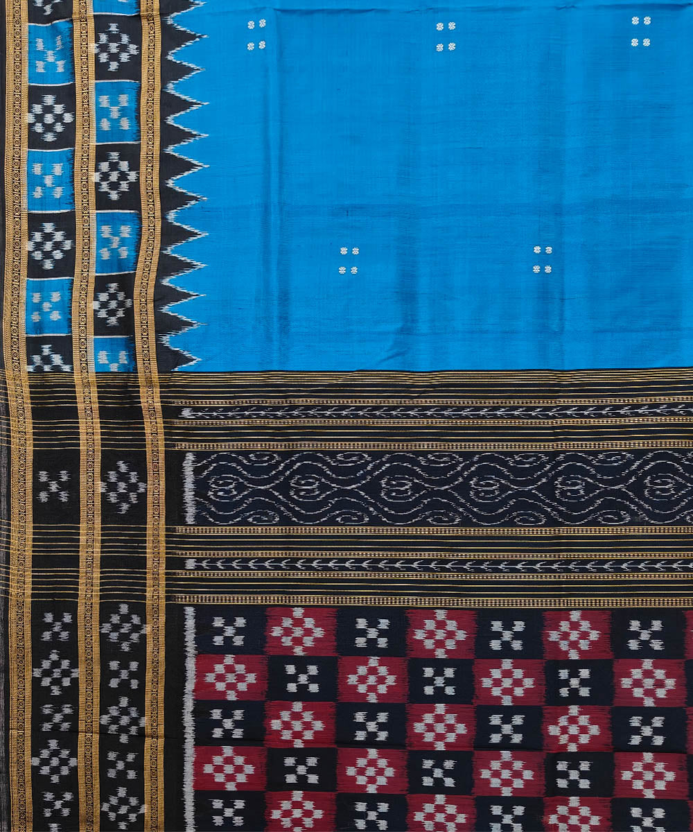 Royal blue black cotton silk handwoven khandua saree