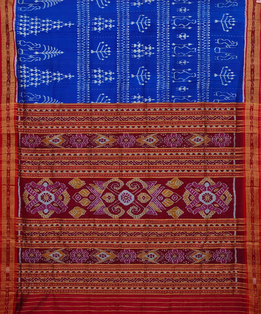 Royal blue red cotton silk handloom khandua saree